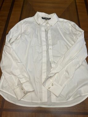 Karl Lagerfeld White Pearl-Accent Dress Shirt